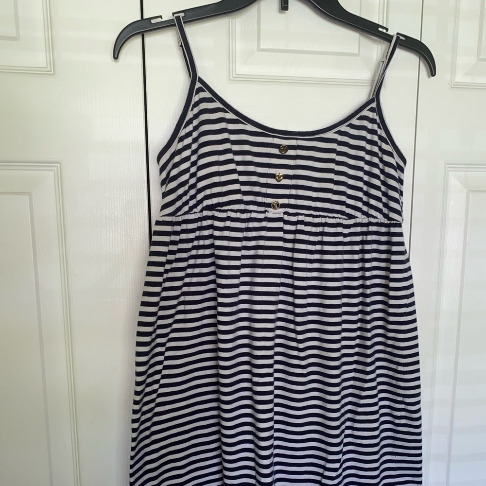 Juicy Couture / navy blue and white stripe, knee length dress